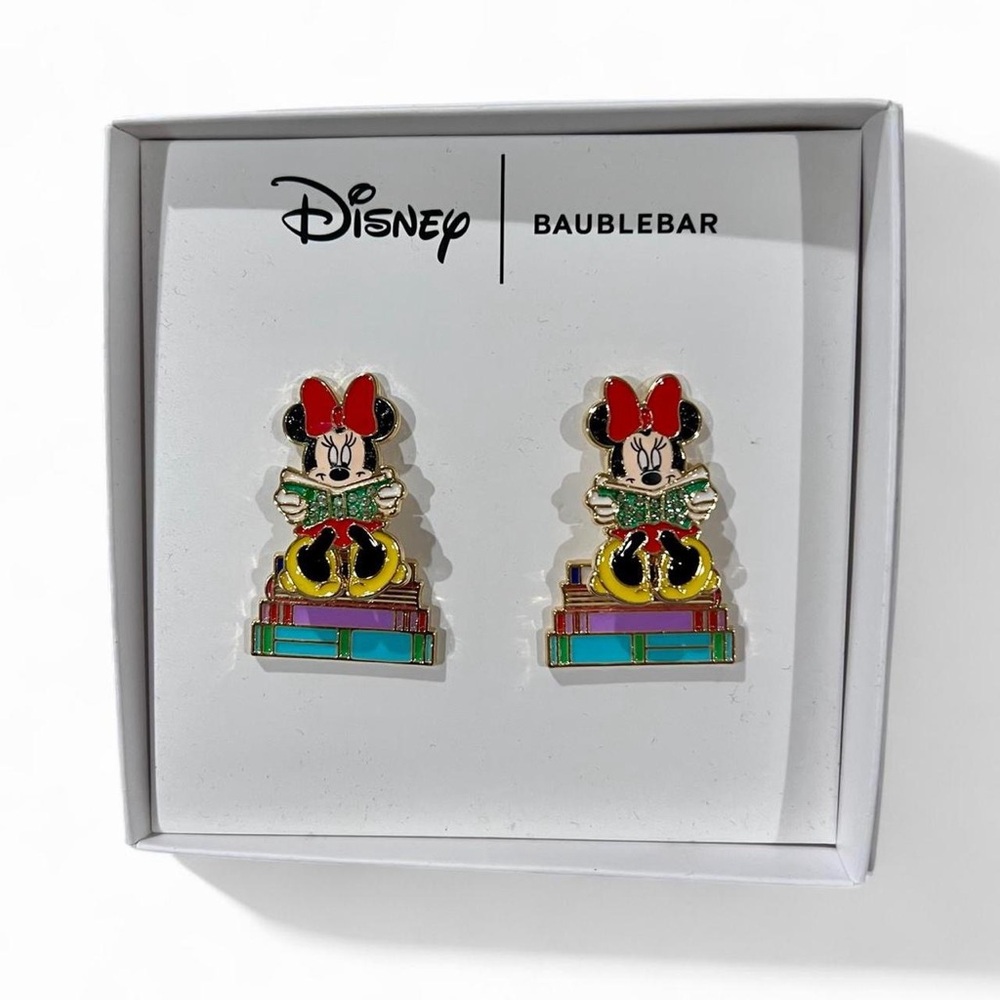 Disney × BaubleBar Minnie Mouse Reading Earrings NIB